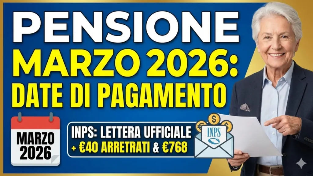 Quando Viene Pagato la Pensione di Marzo 2026 con 40 euro di Arretrati e 768 euro (Lettera Inps)